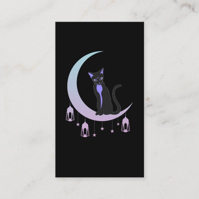 Wicca Crescent Måne Mystical Cat Pastel Goth Visitkort (Framsida)