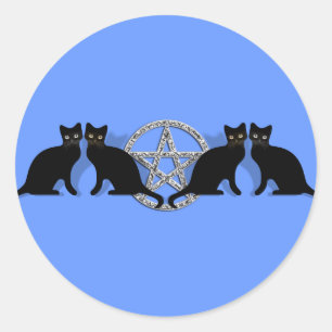 Wicca magisk Pentagram med svart kattförtrogen Runt Klistermärke