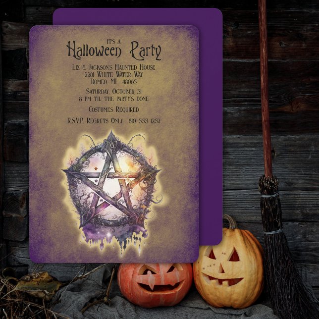 Wicca Witches Penatcle Halloween fest Inbjudningar (Witch Wicca Symbol of Protection Halloween Costume Party Invitation)