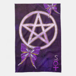 Wiccan Amethyst Jeweled Butterfly Art Kökshandduk