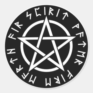 Wiccan Black Runic Pentagram Runt Klistermärke