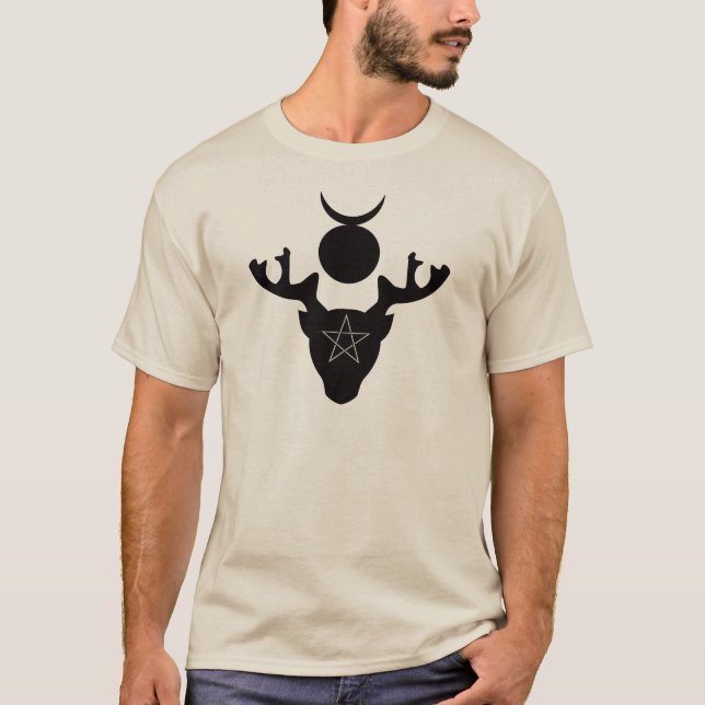 Wiccan den Horned guden Cernunnos, svart Tee (Framsida)