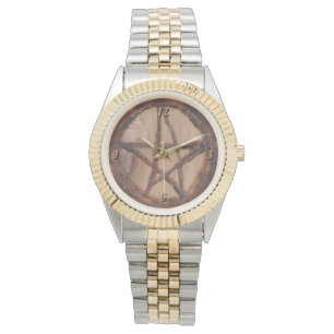 Wiccan för häxa för Woodburned Pentacle primiti Armbandsur