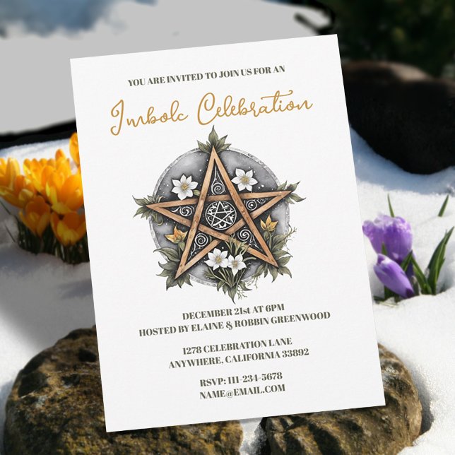 Wiccan Imbolc Candlemas Blommigt Pentacle Helgdag Inbjudningar (Wiccan Imbolc Candlemas Floral Pentacle Holiday Invitation)