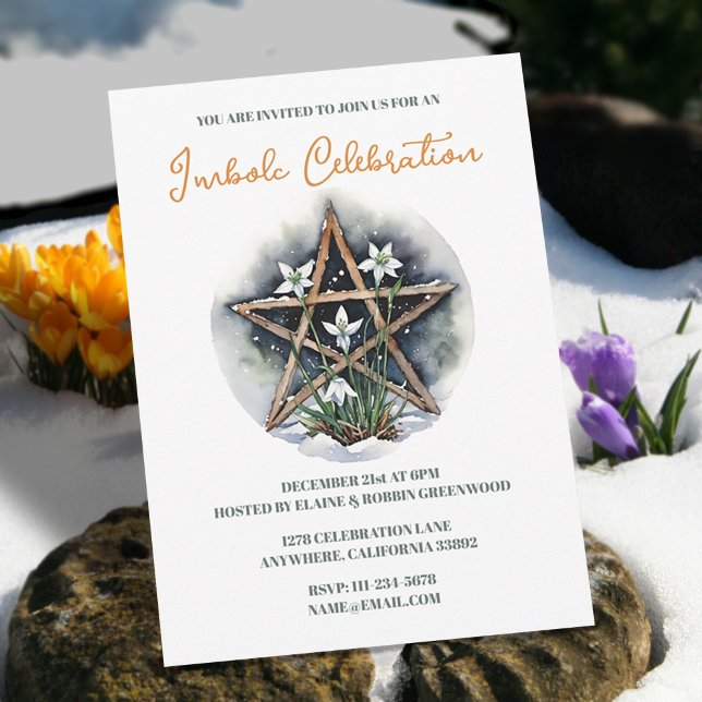 Wiccan Imbolc Candlemas Blommigt Pentacle Helgdag Inbjudningar (Wiccan Imbolc Candlemas Floral Pentacle Holiday Invitation)
