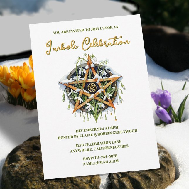 Wiccan Imbolc Candlemas SnoWORps Pentacle Inbjudningar (Wiccan Imbolc Candlemas Snowrops Pentacle Invitation)