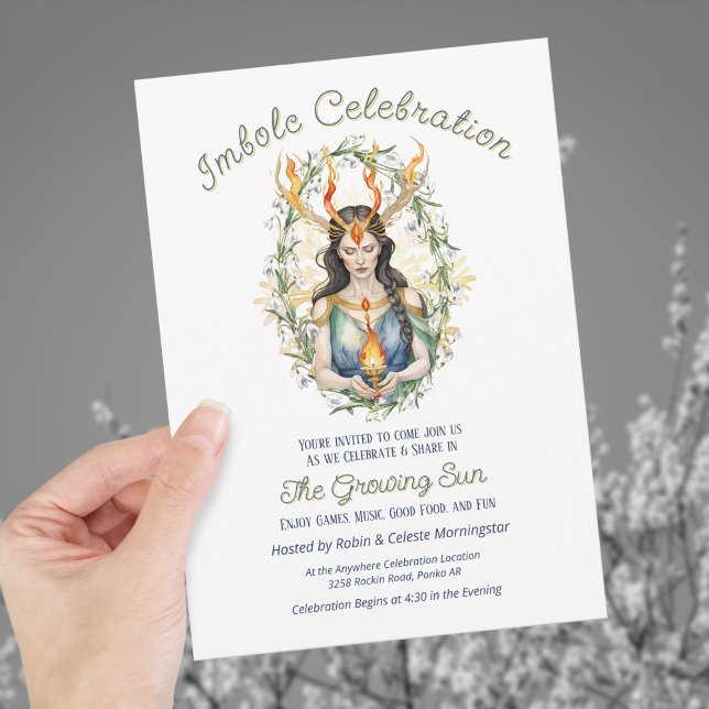 Wiccan Imbolc Goddess Blommigt Flame Guld Snowflak Inbjudningar (Wiccan Imbolc Goddess Floral Flame Gold Snowflake Invitation)