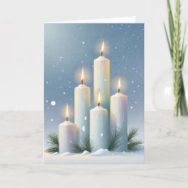 Wiccan Imbolc White Candles in Snowy Forest Helgkort