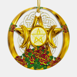 Wiccan Pagan Pentacle Guld med Ro Julgransprydnad Keramik
