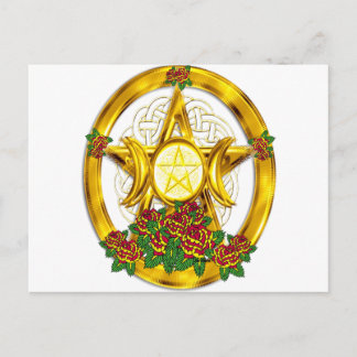 Wiccan Pagan Pentacle Guld med Ro Vykort
