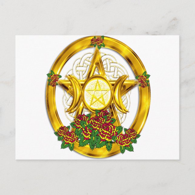Wiccan Pagan Pentacle Guld med Ro Vykort (Framsida)