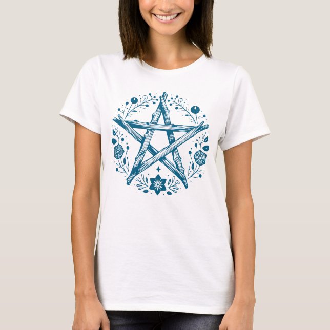 Wiccan Pagan Pentacle T Shirt (Framsida)