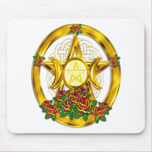 Wiccan Pagan Pentacleguld med ro Musmatta