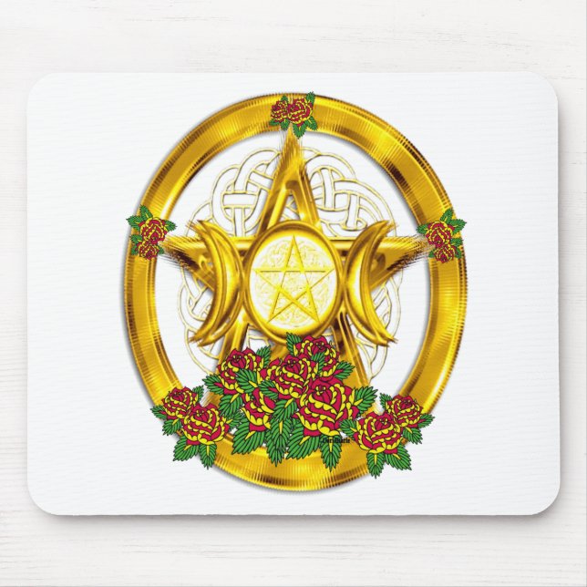 Wiccan Pagan Pentacleguld med ro Musmatta (Framsidan)