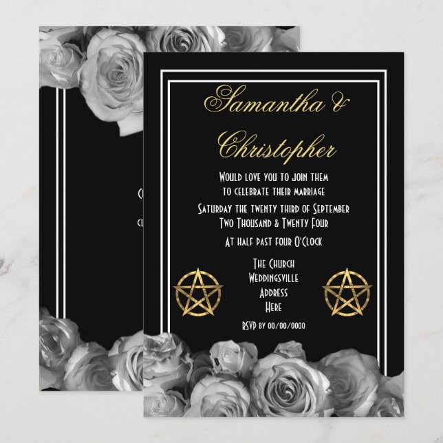 Wiccan pentacle Black bröllop Inbjudningar (Fram/baksida)