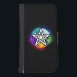 Wiccan pentagram galaxy s4 plånbok<br><div class="desc">Artiskt ritad,  ljuspentagram med fem magiska inslag,  vatten,  jord,  eld,  stral,  luft på svart bakgrund. Wiccan pentagram. Wicca</div>
