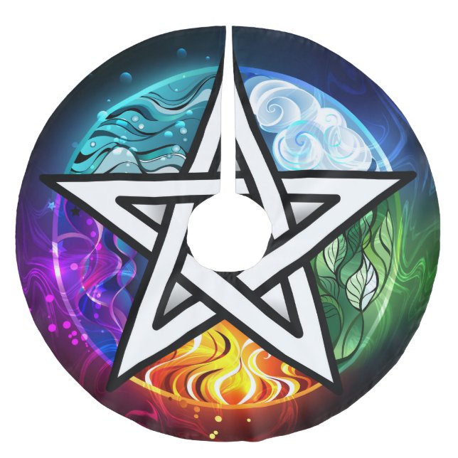 Wiccan pentagram julgransmatta borstad polyester (Framsidan)