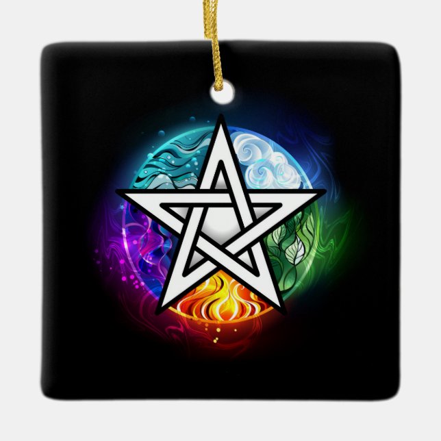 Wiccan pentagram julgransprydnad keramik (Framsida)