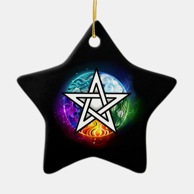 Wiccan pentagram julgransprydnad keramik (Framsidan)