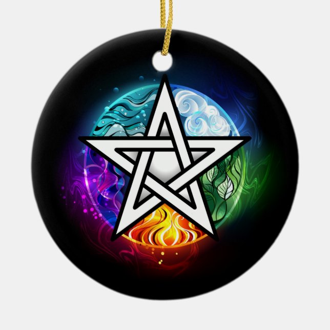 Wiccan pentagram julgransprydnad keramik (Framsidan)