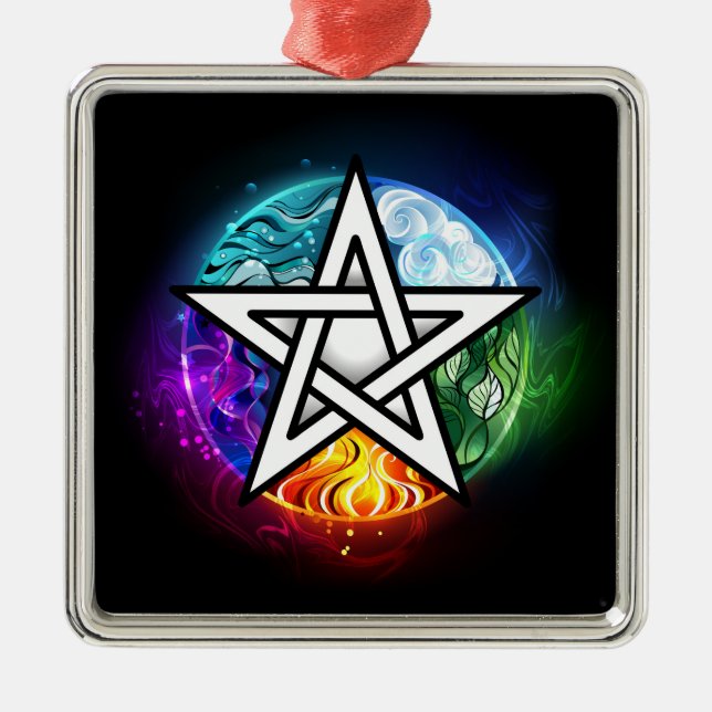 Wiccan pentagram julgransprydnad metall (Framsidan)