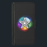 Wiccan pentagram plånboksfodral för samsung galaxy s5<br><div class="desc">Artiskt ritad,  ljuspentagram med fem magiska inslag,  vatten,  jord,  eld,  stral,  luft på svart bakgrund. Wiccan pentagram. Wicca</div>