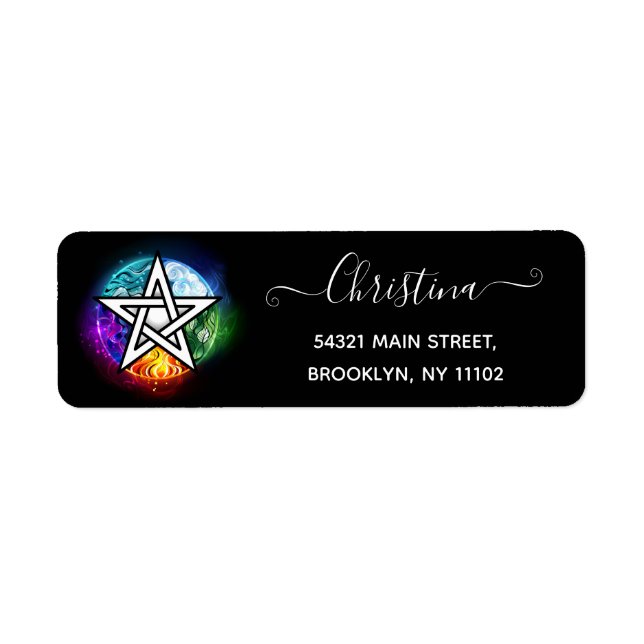 Wiccan pentagram returadress etikett (Framsidan)