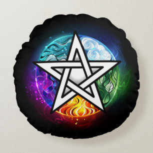 Wiccan pentagram rund kudde