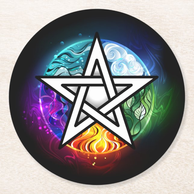 Wiccan pentagram underlägg papper rund (Framsidan)