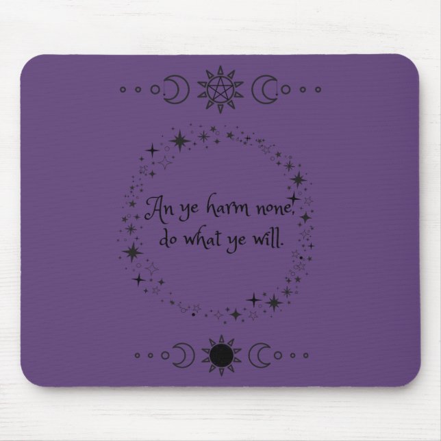 Wiccan Rede Witch Mouse Pad Musmatta (Framsidan)