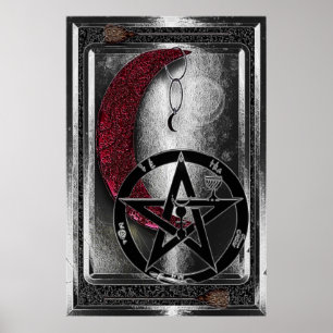 Wiccan Silver Cresent Måne & Pentacle Poster
