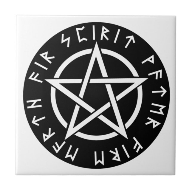 Wiccan svart Runic Pentagram Kakelplatta (Framsidan)