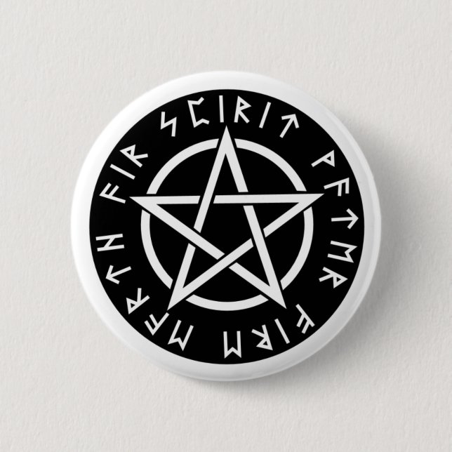 Wiccan svart Runic Pentagram Knapp (Framsida)