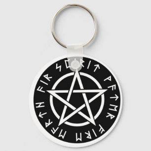 Wiccan svart Runic Pentagram Nyckelring