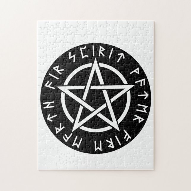 Wiccan svart Runic Pentagram Pussel (Vertikal)