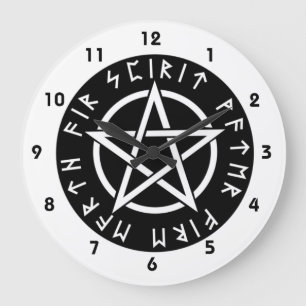 Wiccan svart Runic Pentagram Stor Klocka