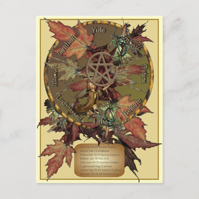 Wiccan Wheel med Pentacle-vykort Vykort (Framsida)