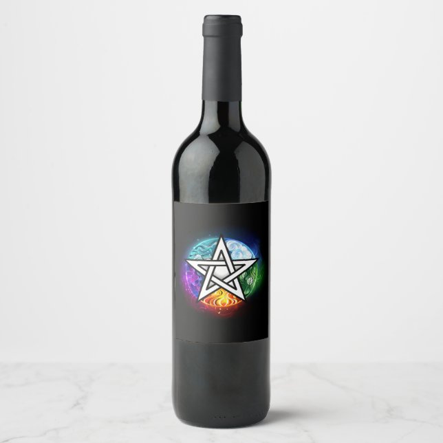 Wiccanpentagram Vinflaska Etikett (Framsida)
