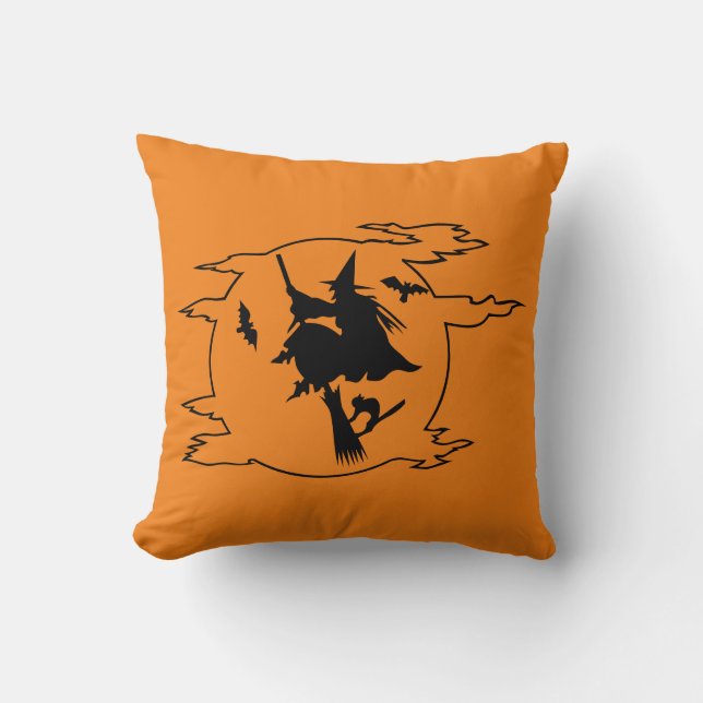 Wich och broom Halloween Kudde (Framsida)