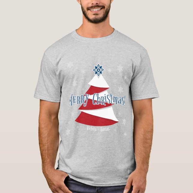 Wichita Flagga Julgran T Shirt (Framsida)
