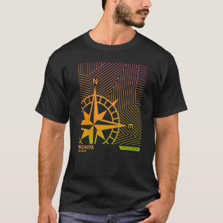 Wichita Kansas America Ombre Gradient Compass Line T Shirt