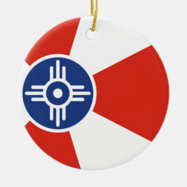 Wichita Kansas ICT Flagga Julgransprydnad Keramik