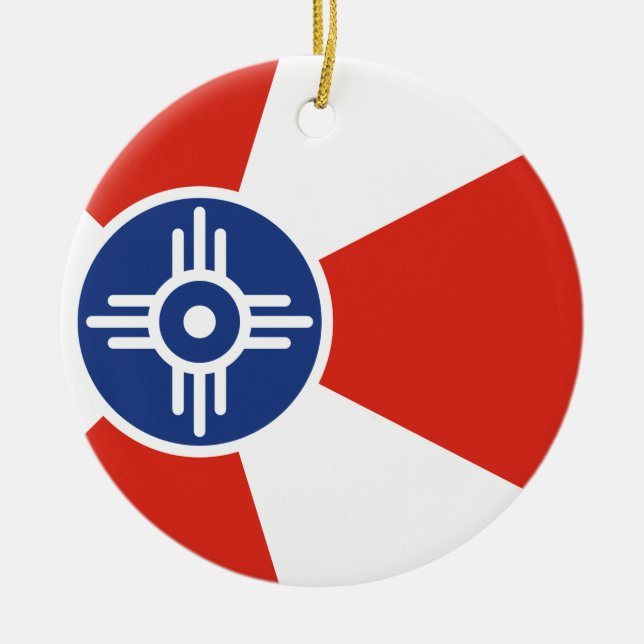 Wichita Kansas ICT Flagga Julgransprydnad Keramik (Framsidan)