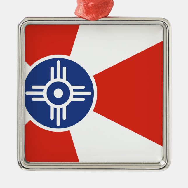 Wichita Kansas ICT Flagga Julgransprydnad Metall (Framsidan)