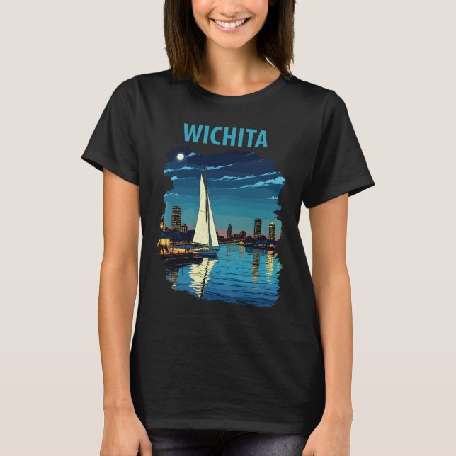Wichita Kansas Siluett Blå Resa T Shirt (Framsida)