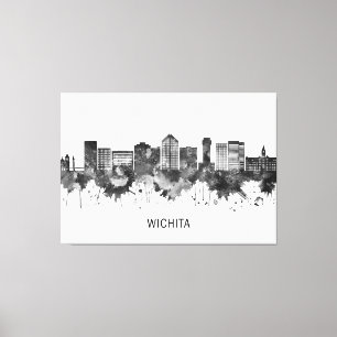 Wichita Kansas Skyline BW Canvastryck