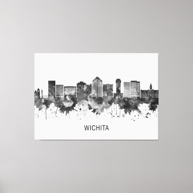 Wichita Kansas Skyline BW Canvastryck (Framsida)