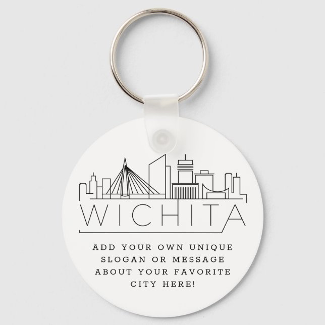 Wichita, Kansas Stylized Skyline | Anpassningsbar  Nyckelring (Framsida)