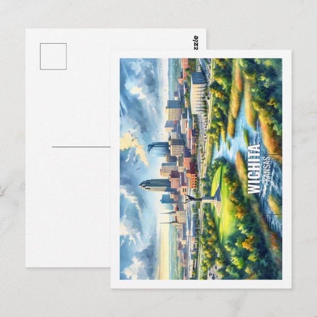 Wichita Kansas, USA, Berömd Travel Ställe, vattenf Vykort (Fram/baksida)