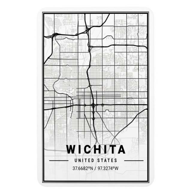Wichita Kansas USA Travel City Karta Magnet (Vertikal)